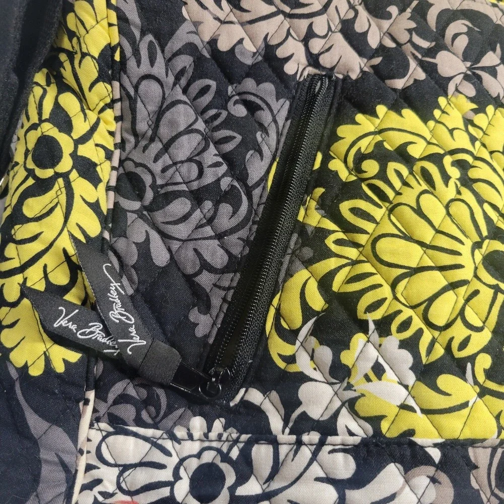 Vera Bradley Messenger Bag Provencal Quilted Cotton Floral Black Yellow Citron